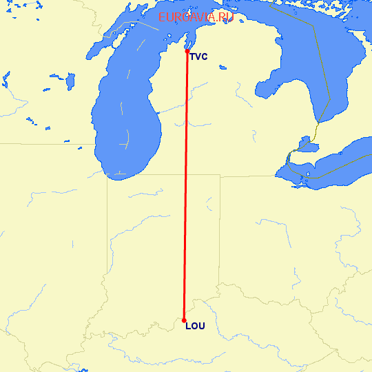 перелет Louisville — Траверс на карте