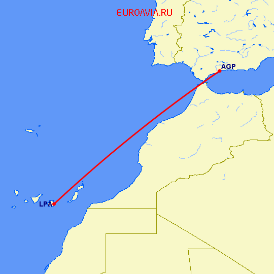 перелет Лас Пальмас — Малага на карте