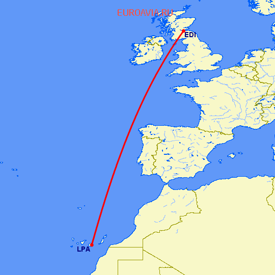 перелет Лас Пальмас — Эдинбург на карте