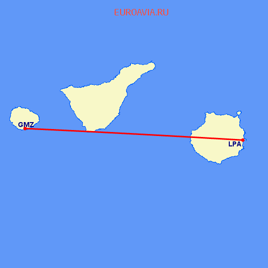 перелет Лас Пальмас — San Sebas De La Gomera на карте