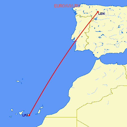 перелет Лас Пальмас — Леон на карте
