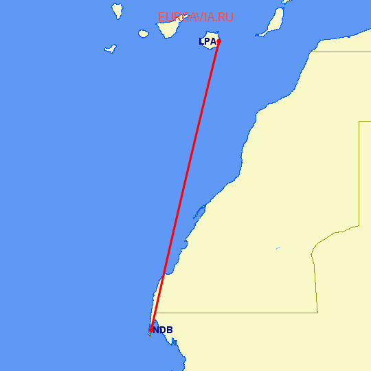 перелет Лас Пальмас — Нуакдибу на карте