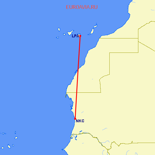 перелет Лас Пальмас — Нуакшот на карте