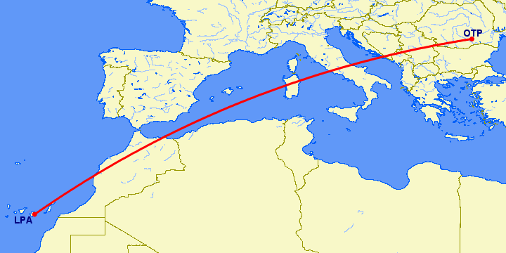 перелет Лас Пальмас — Бухарест на карте