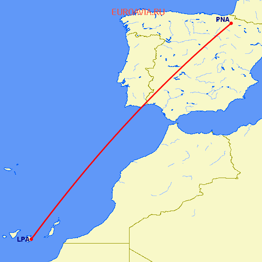 перелет Лас Пальмас — Памплона на карте