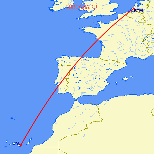 перелет Лас Пальмас — Роттердам на карте