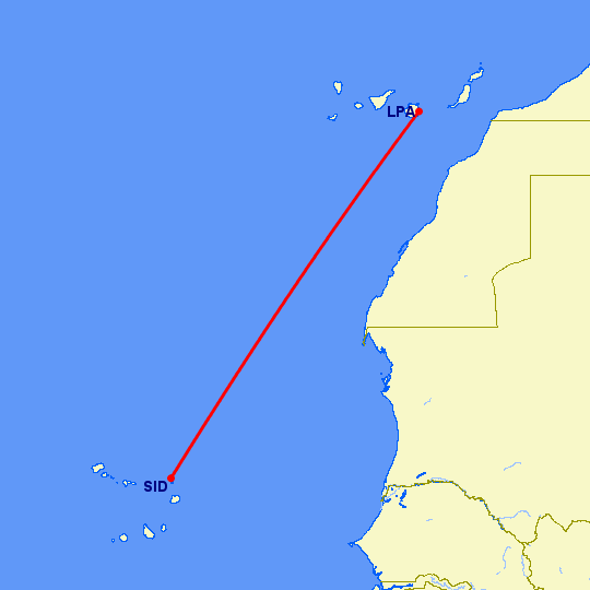 перелет Лас Пальмас — Sal на карте