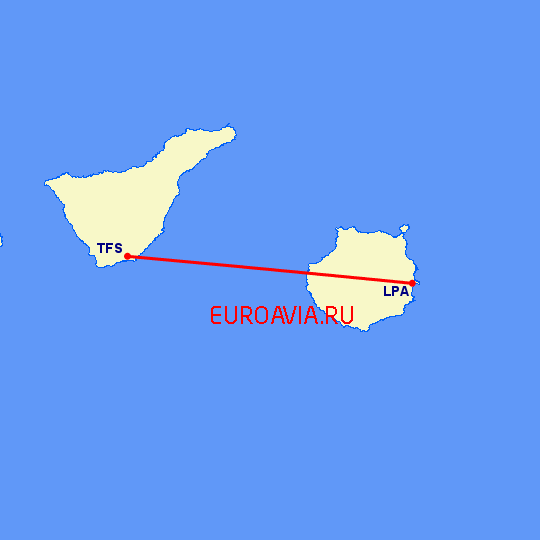 перелет Лас Пальмас — Тенерифе на карте