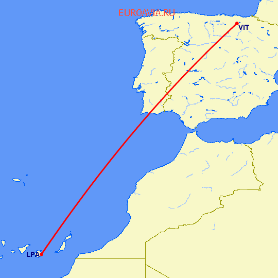 перелет Лас Пальмас — Витория на карте