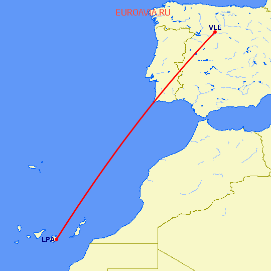 перелет Лас Пальмас — Вальядолид на карте