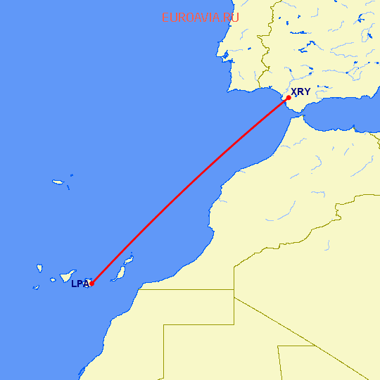 перелет Лас Пальмас — Херес де ла Фронтера  на карте
