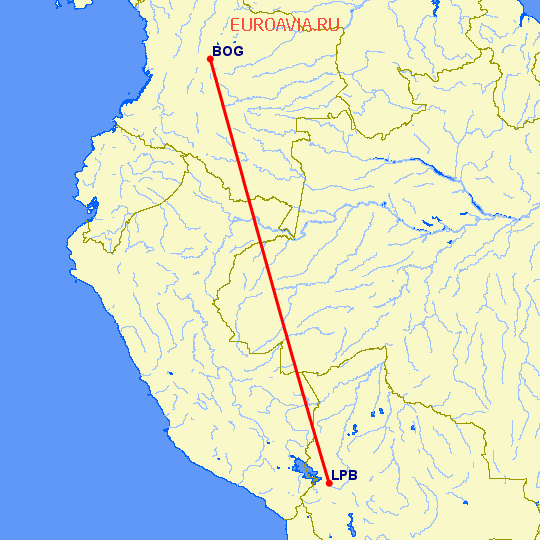 перелет Ла Пас — Богота на карте