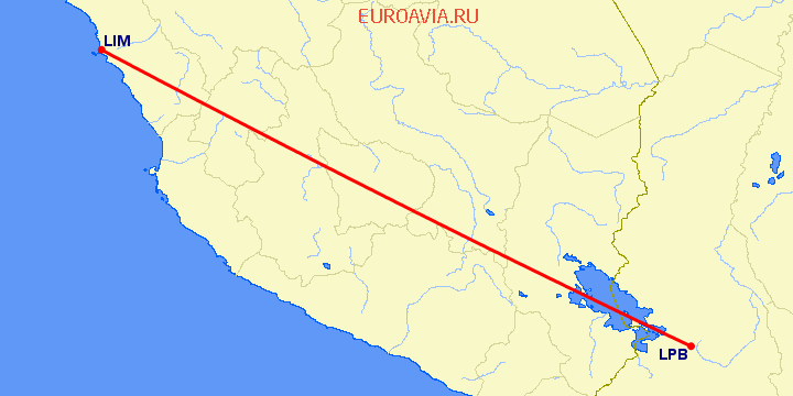 перелет Ла Пас — Лима на карте