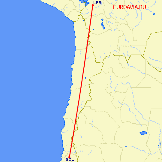 перелет Ла Пас — Сантьяго на карте