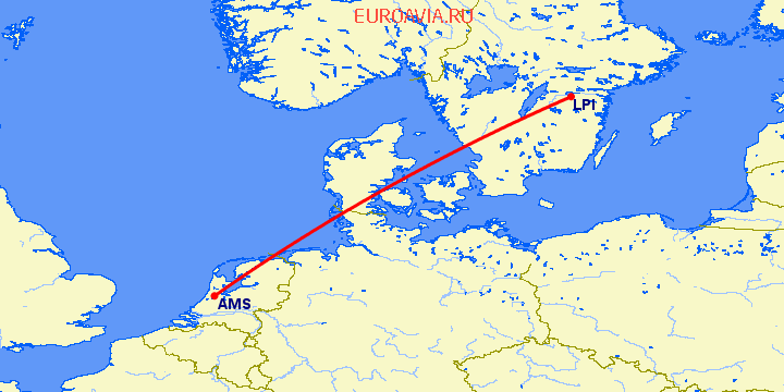 перелет Линчепинг — Амстердам на карте