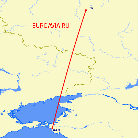 перелет Липецк — Анапа на карте