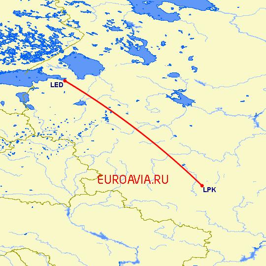 перелет Липецк — Санкт Петербург на карте