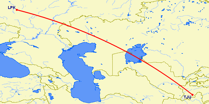 перелет Липецк — Куляб на карте