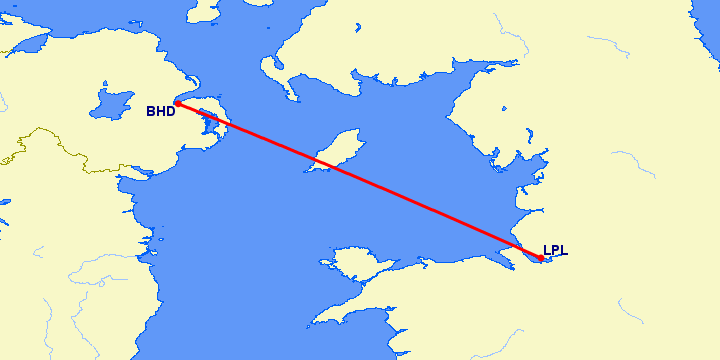 перелет Ливерпуль — Белфаст на карте