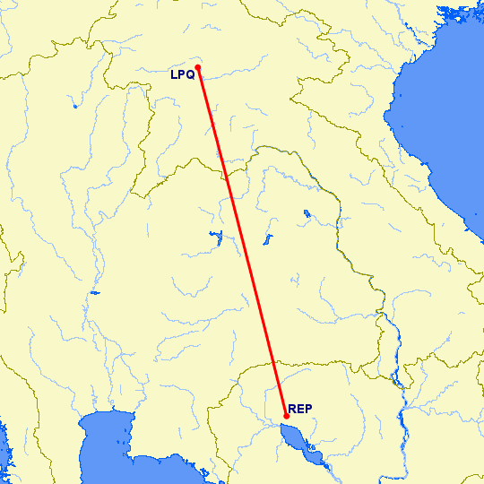 перелет Луанг Прабанг — Сиемреап на карте