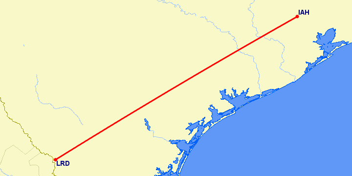 перелет Ларедо — Хьюстон на карте