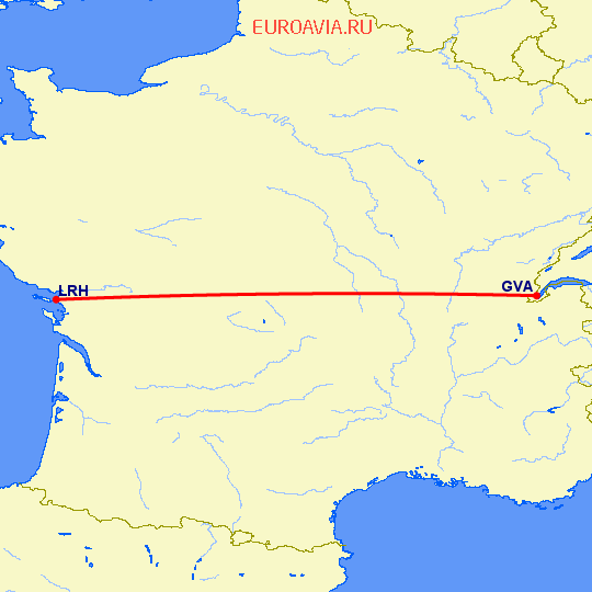 перелет Ла Рошель — Женева на карте