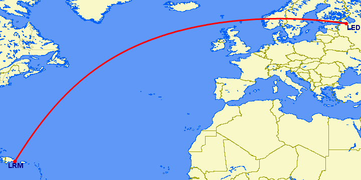 перелет Ла Романа — Санкт Петербург на карте