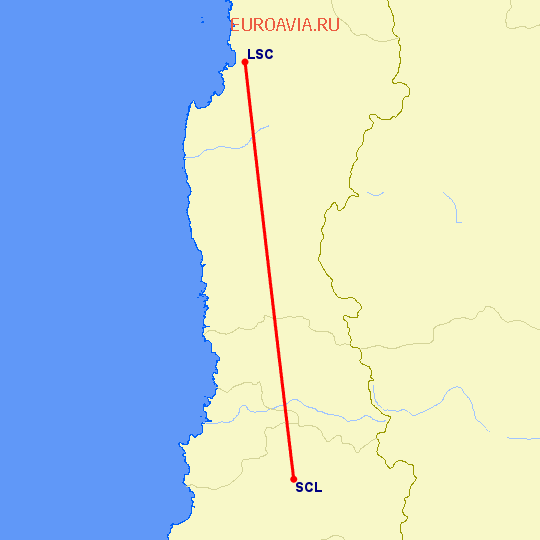 перелет Ла Серена — Сантьяго на карте