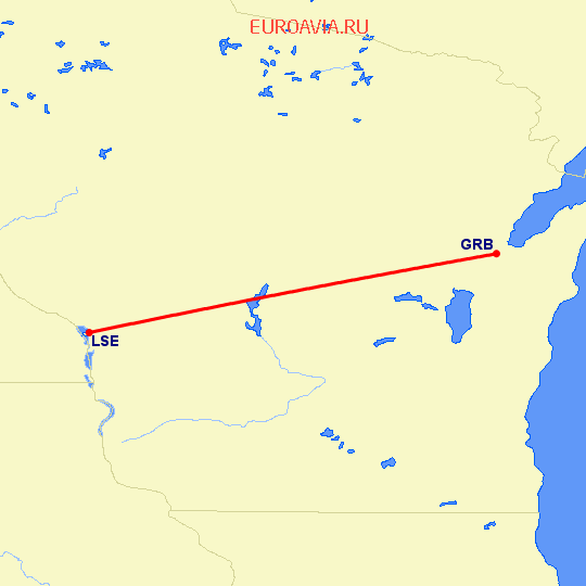 перелет La Crosse — Грин Бэй на карте