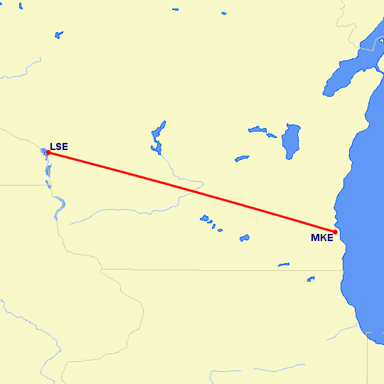 перелет La Crosse — Милуоки на карте