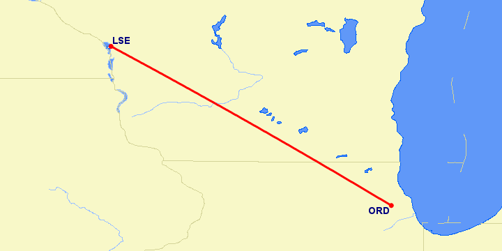 перелет La Crosse — Чикаго на карте