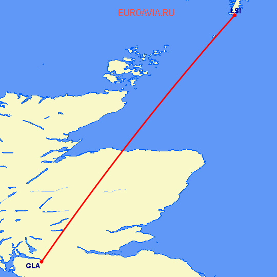 перелет Shetland Islands — Глазго на карте