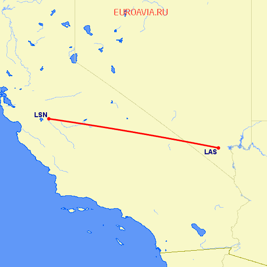 перелет Los Banos — Лас Вегас на карте