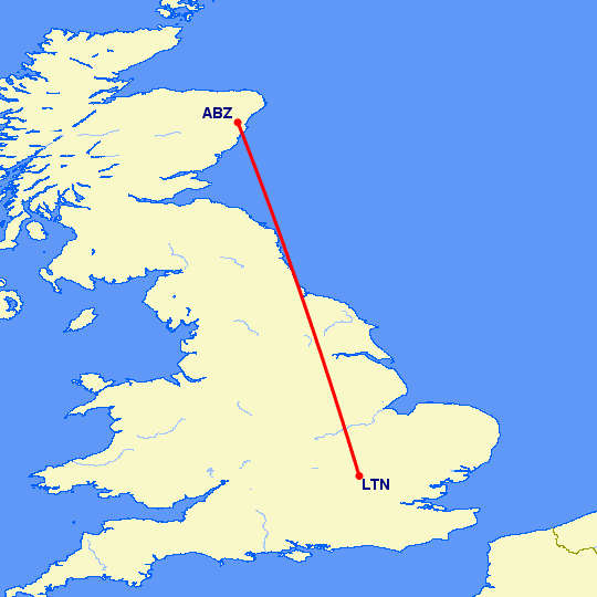 перелет Luton — Абердин на карте
