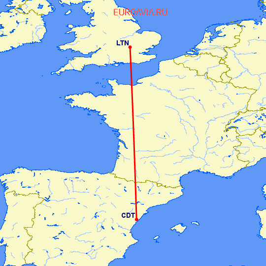 перелет Luton — Кастельон де ла Плана на карте