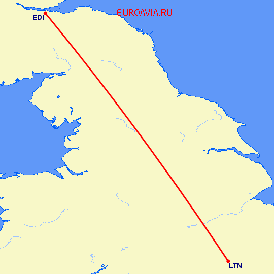 перелет Luton — Эдинбург на карте