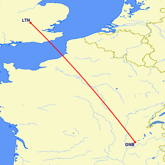 перелет Luton — Гренобль на карте