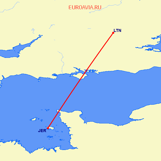 перелет Luton — Джерси на карте