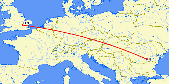 перелет Luton — Бухарест на карте