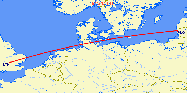 перелет Luton — Клайпеда-Паланга на карте