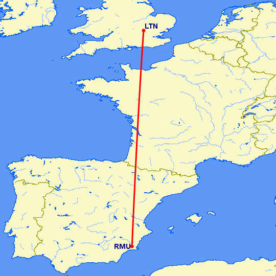 перелет Luton — Мурсия на карте
