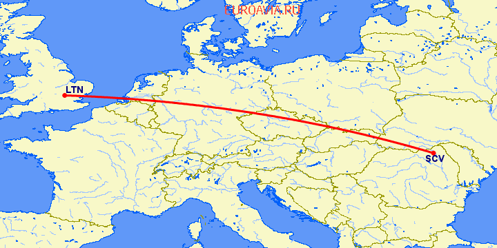 перелет Luton — Сучава на карте
