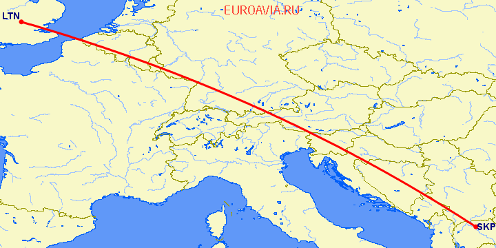 перелет Luton — Скопье на карте