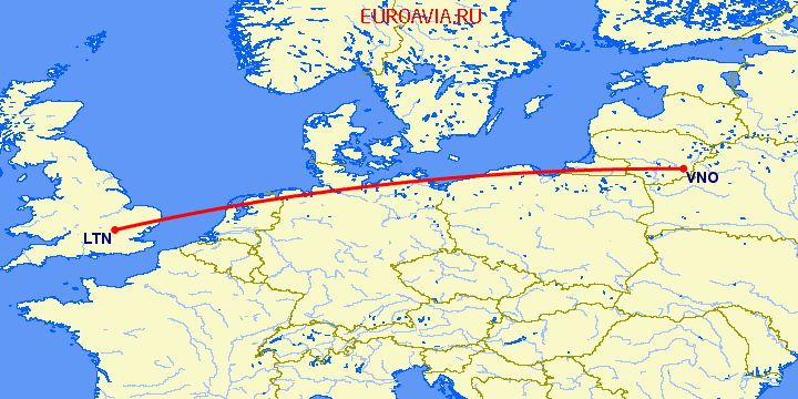 перелет Luton — Вильнюс на карте