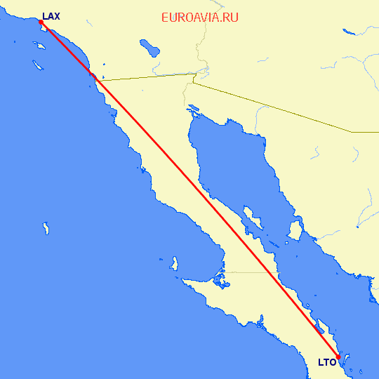 перелет Лорето — Лос Анджелес на карте