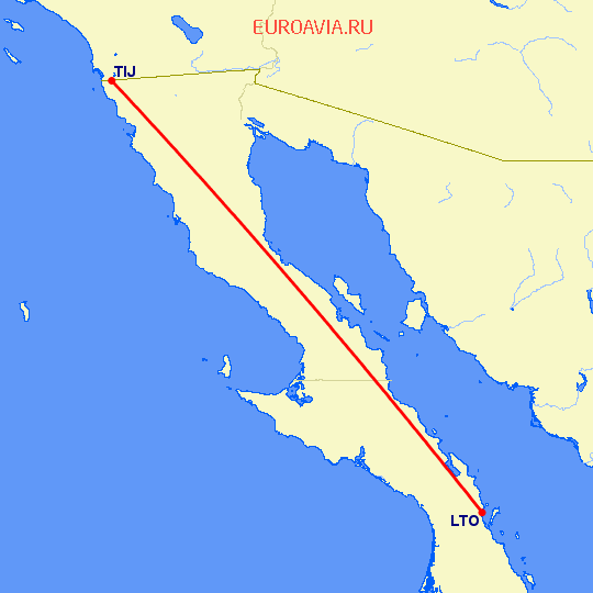 перелет Лорето — Тихуана на карте