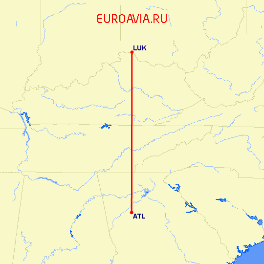перелет Цинциннати — Атланта на карте