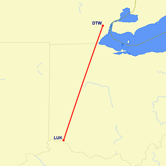 перелет Цинциннати — Детройт на карте