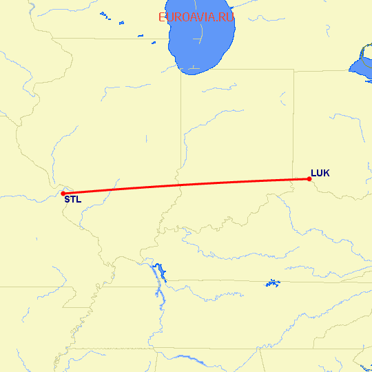 перелет Цинциннати — Сент Луис на карте