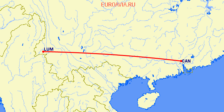 перелет Луси — Гуанчжоу на карте